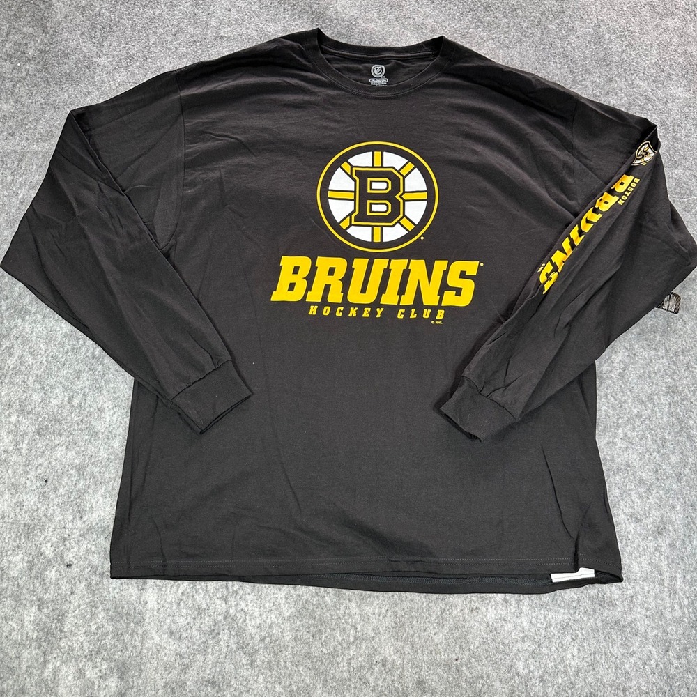 NHL Boston Bruins Long Sleeve Shirt Mens 2XL Black Hockey Club Graphic Tee NWT